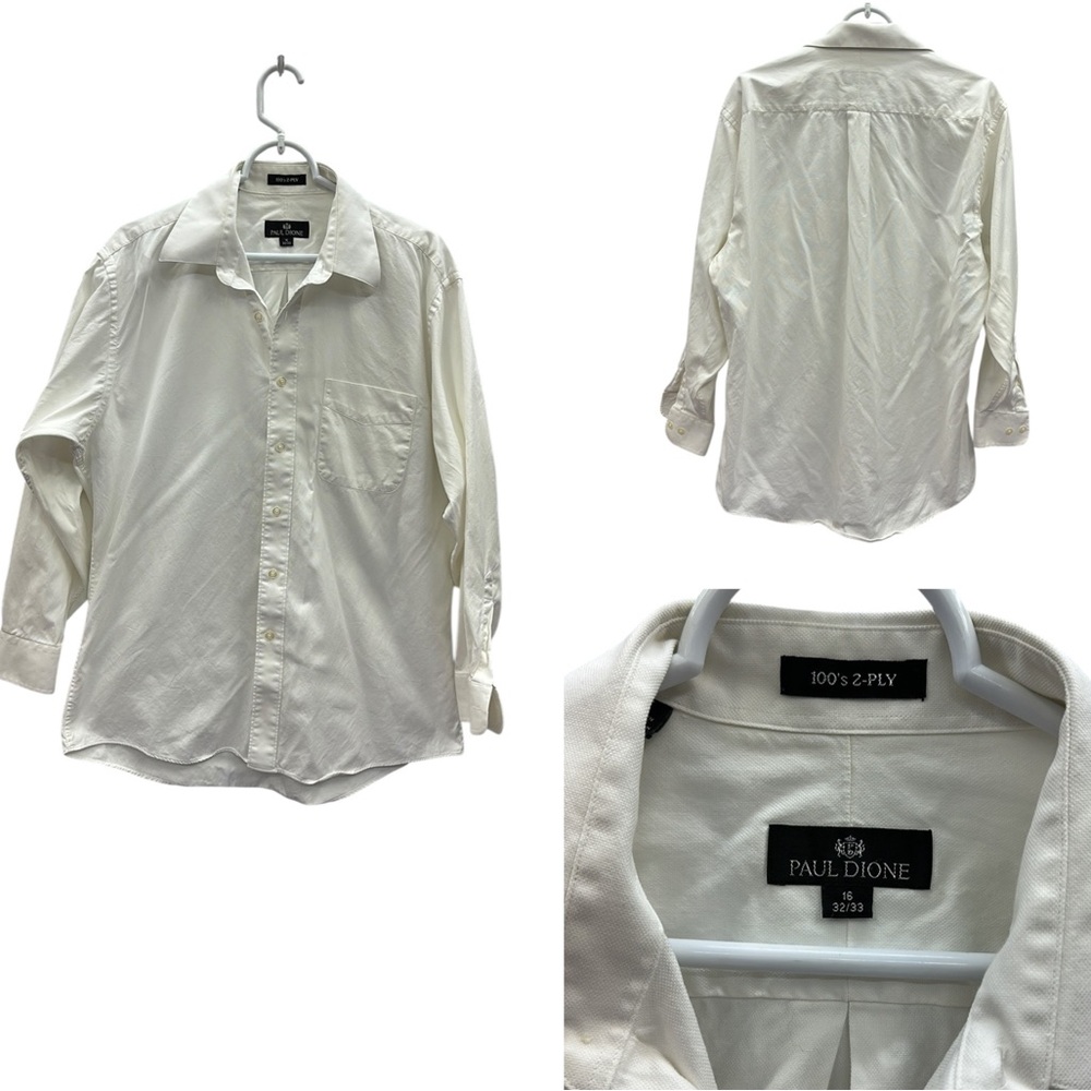 Cotton Paul Dione White Button Up Long Sleeve Pocket Dress Shirt Mens 16 32 33